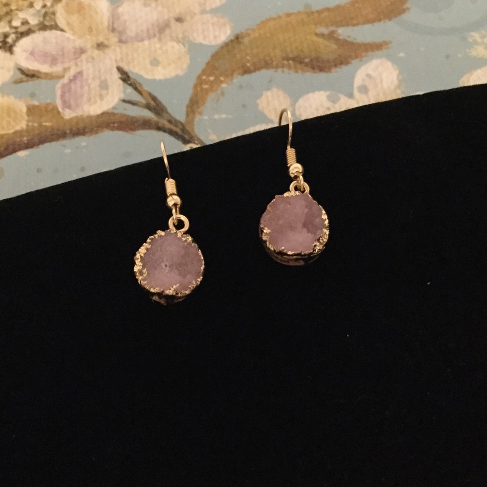 Natural Stone dangle hook pink earrings NEW trendy
